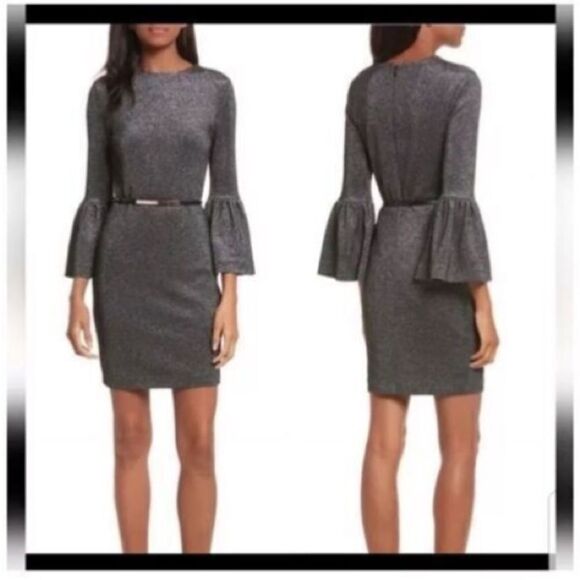 Ted Baker Women’s Size 2 Hannah Bell Sleeve Mini Dress Grey Sparkle Metallic - Picture 9 of 15